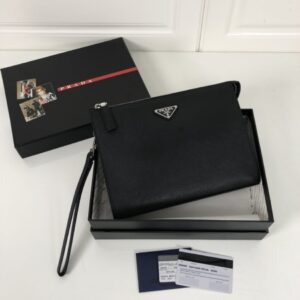 Fake Prada Saffiano Pouch Silver - 1:1 premium replica handbag