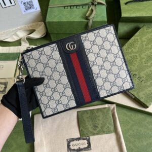Fake Gucci Ophidia Web Clutch Blue - elite factory replica handbag