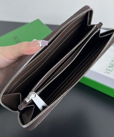 Fake Bottega Veneta Zip Long Wallet Brown&Black - high-end replica designer purse