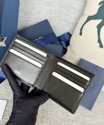 Fake Dior Jacquard Wallet Oblique Black - high-end replica designer purse