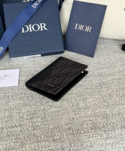 Fake Dior Bi Fold Card Holder Oblique Black - 1:1 premium replica handbag