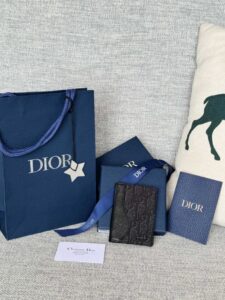 Fake Dior Bi Fold Card Holder Oblique Black - high-end replica designer purse