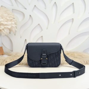 Fake Dior Saddle Messenger Bag Oblique Black - top-grade luxury bag dupe