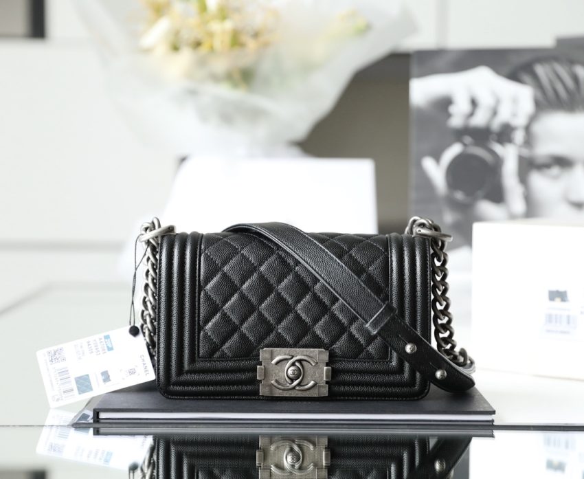 CHANEL Le Boy Black Small - fake chanel boy small front view