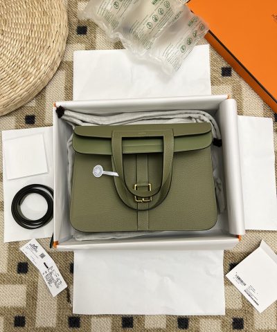Fake Hermès Halzan Green - premium superclone handbag