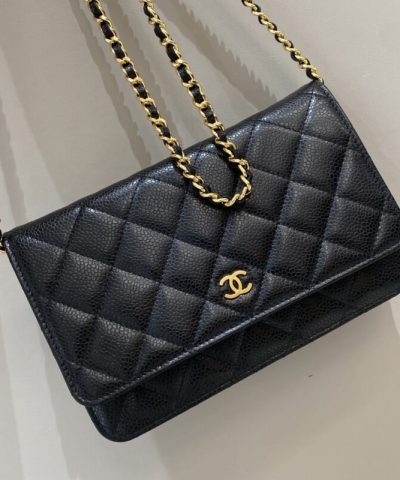 CHANEL Woc Wallet on Chain - chanel woc black replica front view