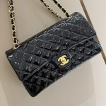 CHANEL Classic Flap 25cm Patent Black - chanel patent leather replica front view