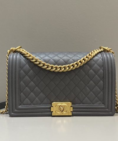 CHANEL Le Boy Large Grey - fake chanel boy large front view