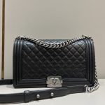 CHANEL Le Boy Large Black Silver - chanel boy black silver replica front view