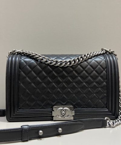 CHANEL Le Boy Large Black Silver - chanel boy black silver replica front view