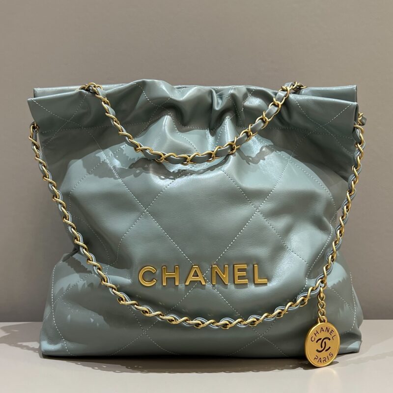 CHANEL 22 Medium Handbag Mint Green - fake chanel 22 medium front view