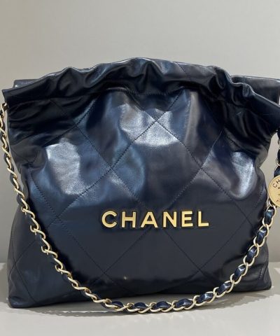 CHANEL 22 Small Handbag Dark Blue - chanel 22 bag replica front view