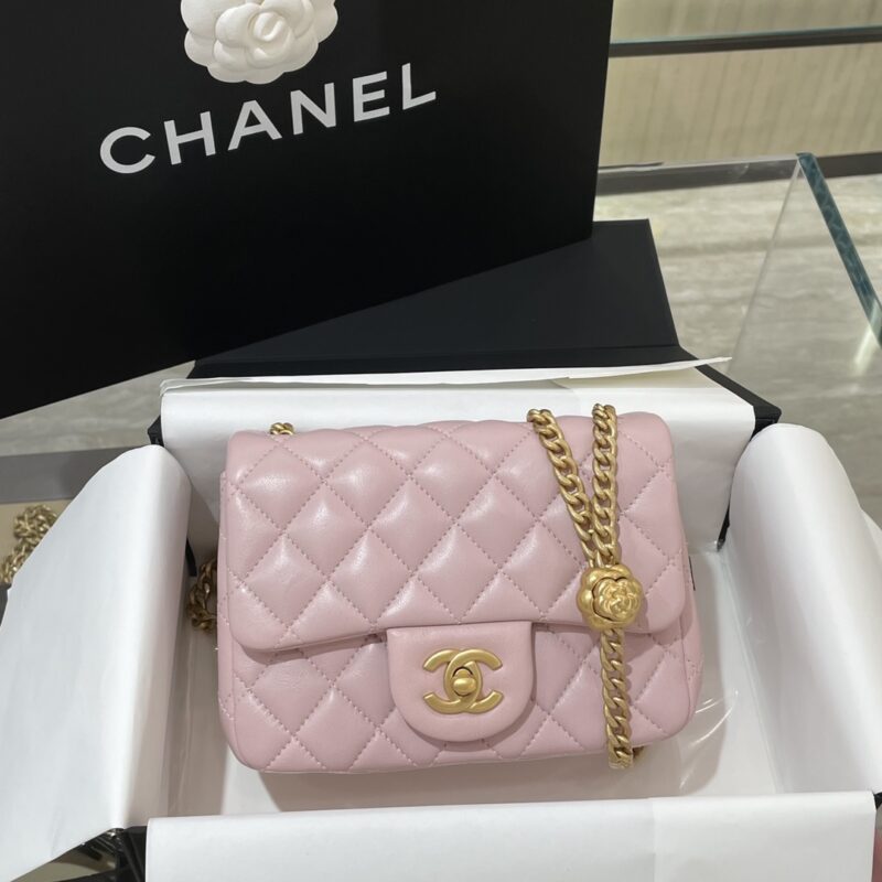 CHANEL 23S Camellia Square Pink - fake chanel camellia pink front view