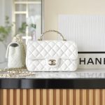 CHANEL CF 20 cm Handle White - fake chanel flap handle white front view