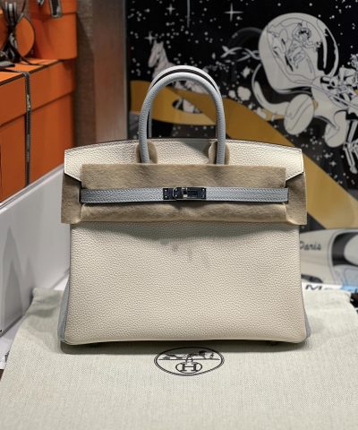 Replica Hermès Birkin Haze Blue Cream White - ultra-realistic fake purse