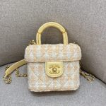 CHANEL Tweed Handle Crush Small Apricot - chanel tweed bag dupe front view