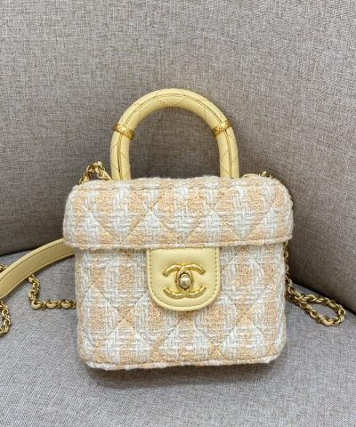 CHANEL Tweed Handle Crush Small Apricot - chanel tweed bag dupe front view