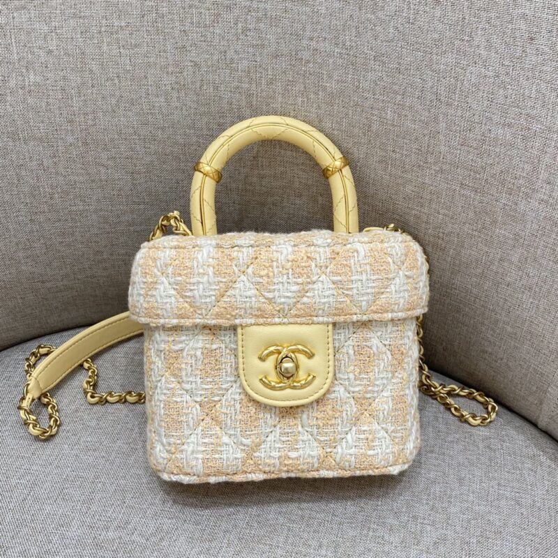 CHANEL Tweed Handle Crush Small Apricot - chanel tweed bag dupe front view