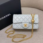 CHANEL Camellia Flap Light Blue - chanel camellia light blue replica front view