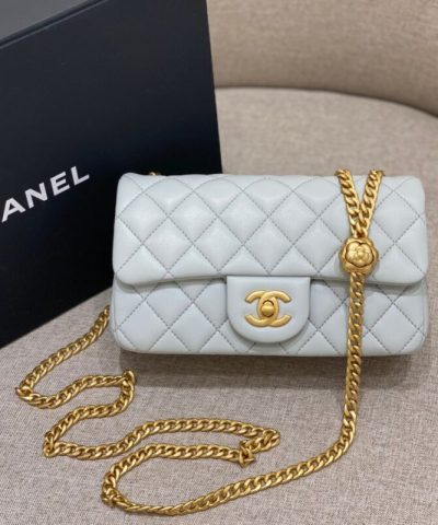 CHANEL Camellia Flap Light Blue