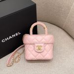CHANEL Tweed Handle Crush Small Pink - fake chanel tweed bag front view