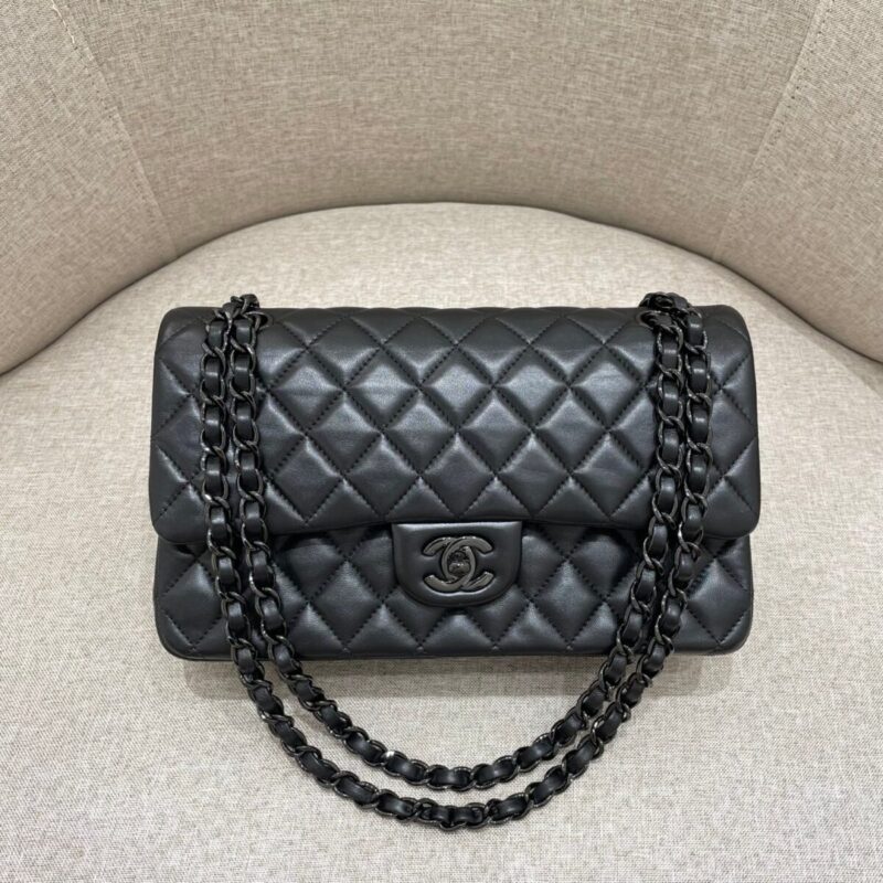 CHANEL Classic Flap 25cm All Black - chanel all black replica front view
