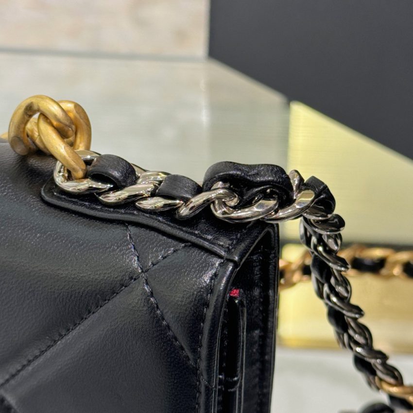 chanel-19-wallet-on-chain-black-gallery-11 CHANEL 19 Wallet on Chain Black - fake chanel woc detail 20