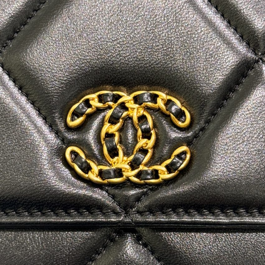 chanel-19-wallet-on-chain-black-gallery-7 CHANEL 19 Wallet on Chain Black - fake chanel woc detail 12