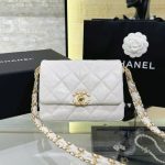 CHANEL 19 Mini Flap White Bag - fake chanel 19 mini front view