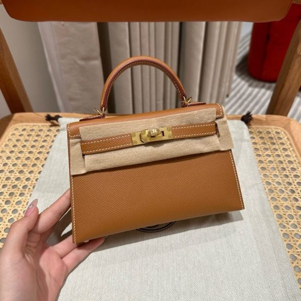 Réplica de bolso Hermès Kelly Brown Epsom Gold - clon de bolso de diseñador