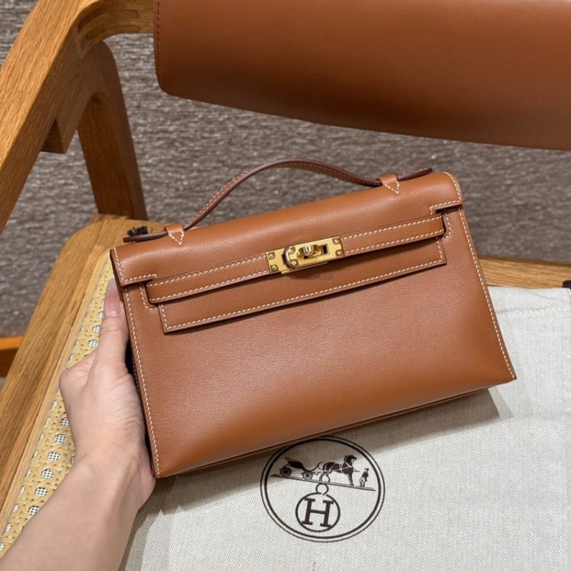 Replica Hermès Kelly Pochette Swift Brown - high-quality designer bag dupe