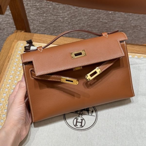 Replica Hermès Kelly Pochette Swift Brown