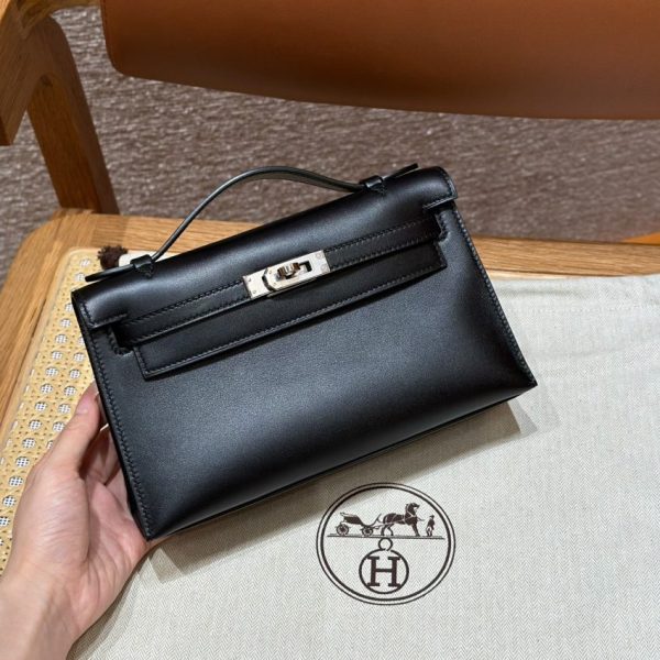Replica Hermès Kelly Pochette Swift Black - affordable luxury replica bag