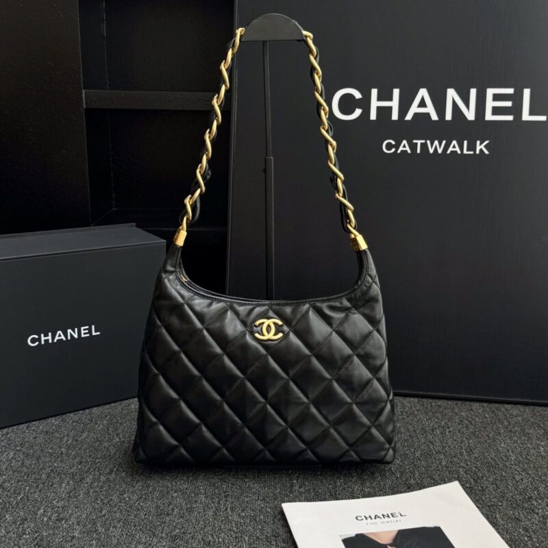 CHANEL 24a Hobo Large Black - chanel 24a hobo large black dupe front view