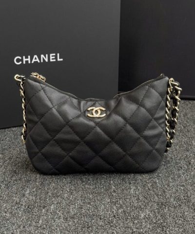 CHANEL 24p Dumpling Bag Black - chanel dumpling bag dupe front view
