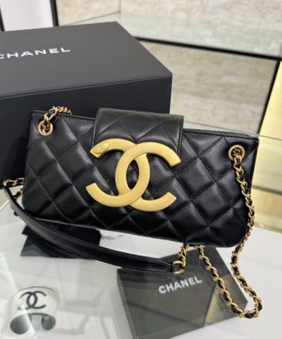 CHANEL 24c Baguette Bag Black - chanel baguette bag dupe front view