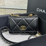 CHANEL 19 Wallet on Chain Black - fake chanel woc front view