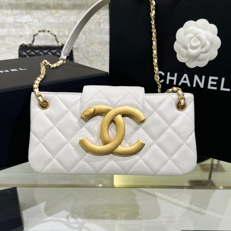 CHANEL 24c Baguette Bag White - chanel baguette replica front view