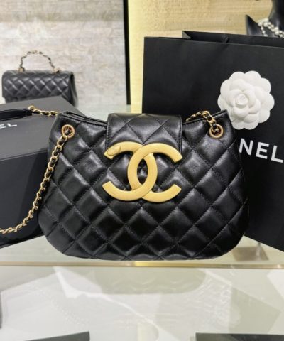 CHANEL 24c Round Shoulder Bag Black