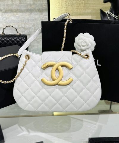 CHANEL 24c Round Shoulder Bag White - chanel shoulder bag replica front view