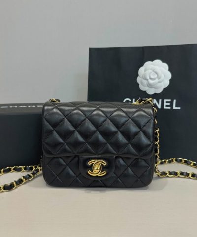 CHANEL Classic Flap 17cm Gold - chanel classic flap gold replica front view