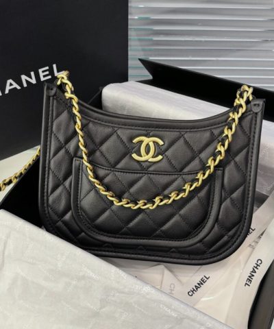 CHANEL 24s Hobo Black - chanel 24s hobo black replica front view