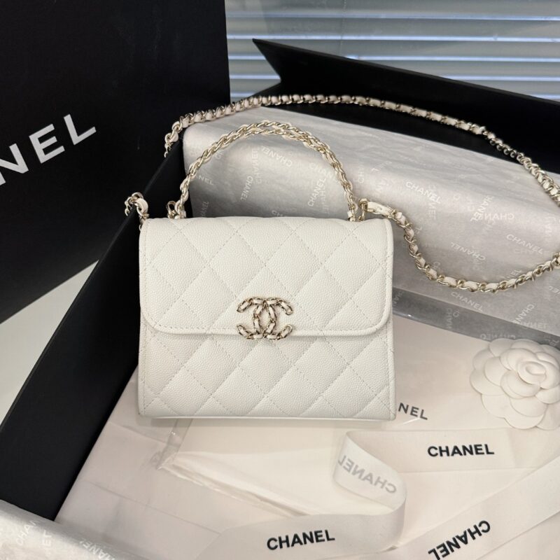 CHANEL 23P Kelly Handle White - fake chanel kelly white front view