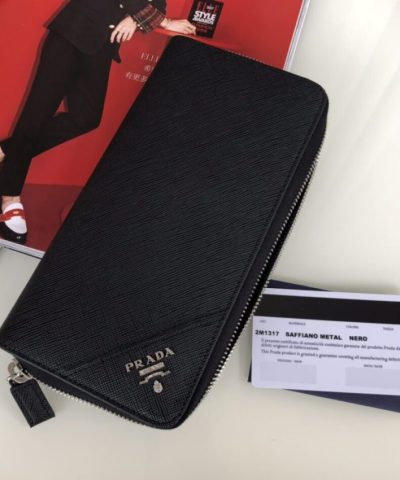 Replica Prada Saffiano Long Wallet Black Silver