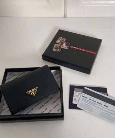 Replica Prada Saffiano Wallet Black Silver