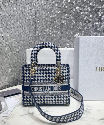Réplica Lady Dior Médio D – Lite em tela pied-de-poule