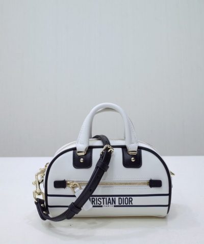Réplica da bolsa bowling Dior Vibe Zip branca