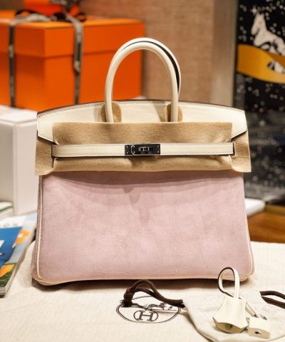 Replica Hermès Birkin in pelle scamosciata rosa