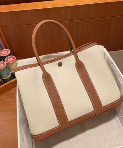 Αντίγραφο Hermès Garden Party 30εκ. σε μπεζ καμβά