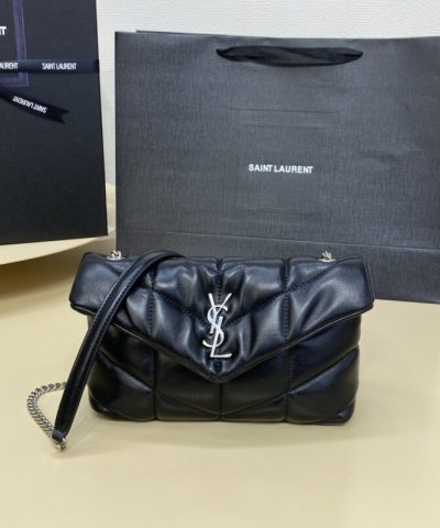 Replica YSL Loulou Black Puffer Silver